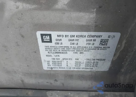 2021 Chevrolet Trax Fwd Lt from USA, damaged, VIN KL7CJLSM8MB362225